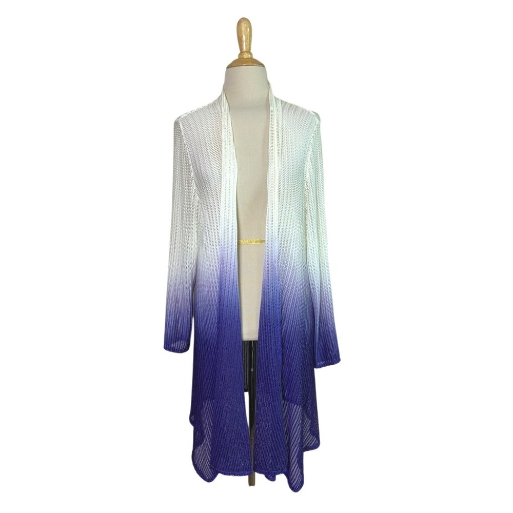 Chico's Travelers Size 1 US Medium Cream Purple‎ Ombre Open Knit Kimono Coverup